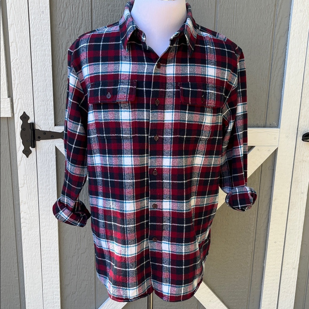 Stanley Red & Black Plaid Cotton Flannel Long Sleeve Button Shirt Men's Size XXL - Picture 3 of 7